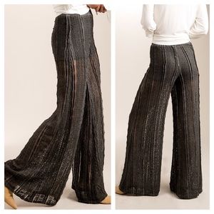 POL Pants - Boho Black Wide-leg See Through Lace & Lined Pants POL Pants - Boho Black Wide-leg See Through Lace & Lined Pants